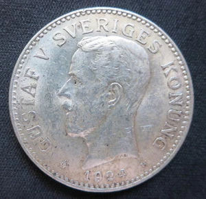 SWEDEN Kingdom silver 2 kronor 1924 About UNC King Gustaf Crown Luster #A04 - Picture 1 of 2