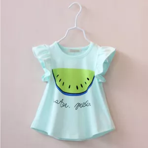 Canottiera manica arricciata bambina grafica anguria blu rosa camicie - Foto 1 di 9