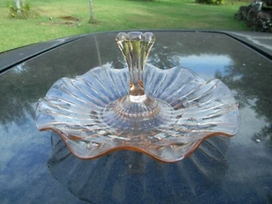 Depression Pink Glass Art Deco tidbit center handle 7 " wavy tray Nice - Picture 1 of 4