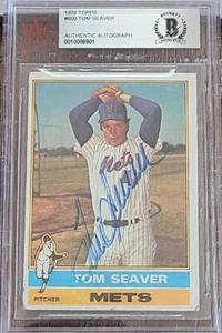 1976 TOPPS #600 TOM SEAVER VINTAGE SIGNED CARD DEC METS  HOF BAS - Picture 1 of 1