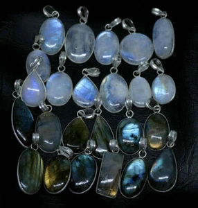 Lotto ciondoli in labradorite naturale e pietra di luna, ciondolo delicato, lotto pendenti collana ~ - Foto 1 di 2