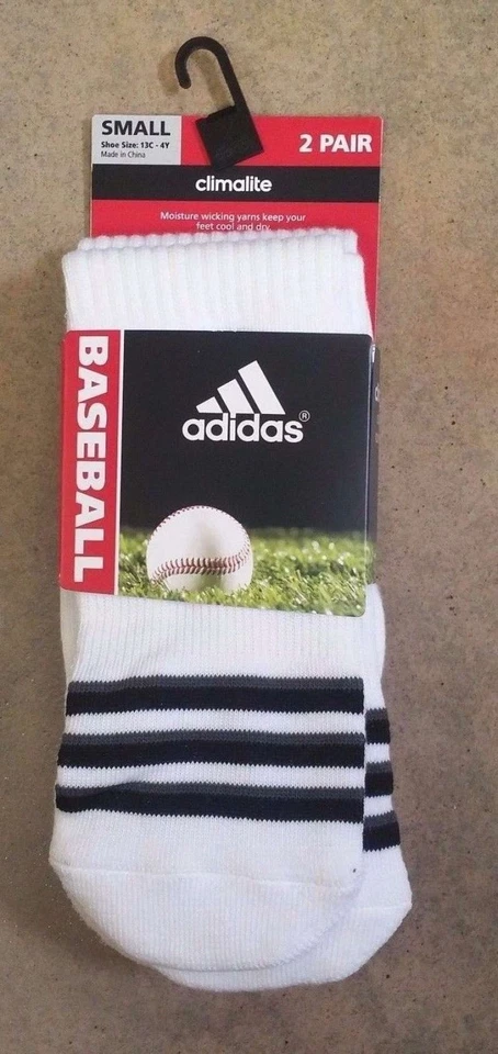ADIDAS Climalite Baseball 2 Pair Cushioned Compression Socks Small 13C - 4Y