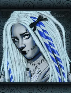Gothic Fantasy DRUCK Ragdoll blau Dreadlocks Tim Burton inspirierter Porträtstich - Bild 1 von 5