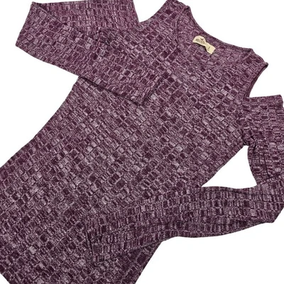 Hollister Women's Sweater Cold Shoulder Marled Knit Ribbed Stretch Plum Purple S - Image 1 of 4