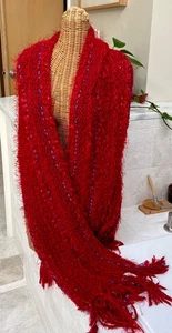 Roter Stola Schal handgestrickt Kunst zum Tragen wunderschön ----80x20 MOL - Bild 1 von 6
