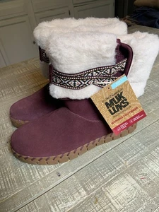Botas Muk Luks Gamuza Lana Mujer 7 Flexi Montauk Granate Cómodas Pull On Nuevas con Etiquetas - Imagen 1 de 7