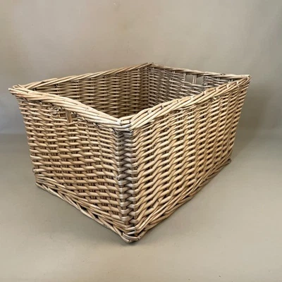 Vintage Rectangle Basket Woven Wicker Storage Toy Storage Wood Logs Log Handles - Image 1 of 4