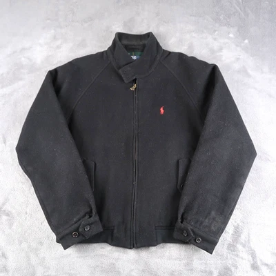 Chaqueta de bombardero Harrington de lana negra vintage Polo Ralph Lauren para hombre M mediana Foto 1 de 4