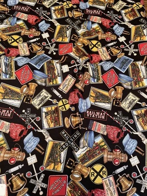 Tela Just Train Crazy Railroad The Works RJR Dan Morris 3,5/yardas O5 Foto 1 de 3