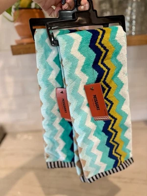 NWT Lot of (2) Missoni For Target Teal Blue ZIG ZAG Hand Towel - Chevron Set - Image 1 of 4