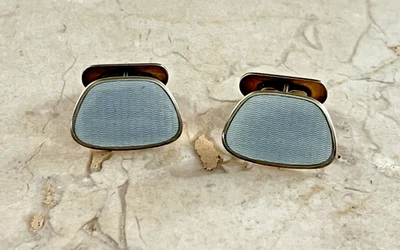 Gemelos Guilloche Para Hombre Vintage Esterlina 925 Esmalte Azul Bebé Noruega Foto 1 de 4