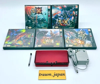 Nintendo 3DS Red Console & Monster Hunter 5 Game software NTSC-J Tested - image 1 of 4