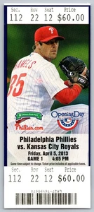 Boleto de apertura en casa de la MLB de los Kansas City Royals @ Philadelphia Phillies 4/5/2013 - Imagen 1 de 2