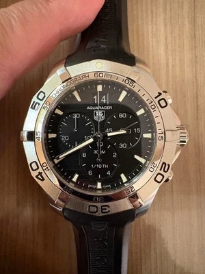 TAG Heuer Aquaracer Chronograph 300m Waterproof Men's Watch Black Dial Rubber S - Image 1 of 4