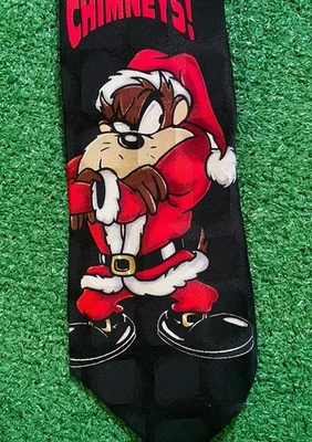 Corbata de Navidad vintage años 90 Looney Tunes Mania Taz 1996 I Don’t Do Chimeneas Foto 1 de 4