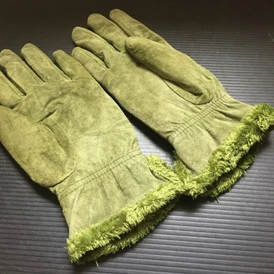 Guantes de invierno vintage para mujer de gamuza genuina de cuero verde forrados de piel sintética talla L Foto 1 de 4