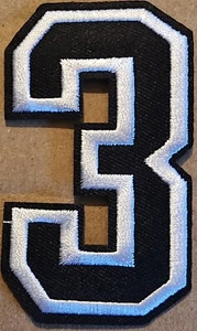 Nummer 3 schwarz mit weiß gesticktem Bügelbild Patch - Bild 1 von 1