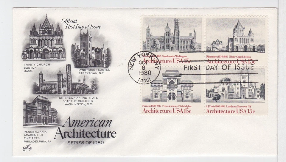 TurtlesTradingPost- American Architecture- 1980 - FDC #1838-41 - Artcraft Cachet - Image 1 of 1