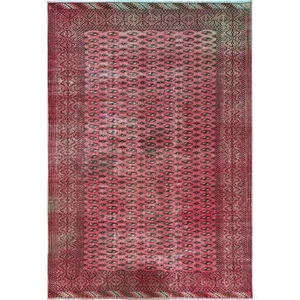 Alfombra de lana pura vintage turcomana anudada a mano de 6'4"x9'3" rojo rubor teñido R1011 - Imagen 1 de 12