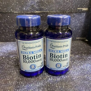 2 X Puritan's Pride Ultra Mega Biotin 10000 Mcg - 50 Softgels Exp: Read Descrip - Picture 1 of 5