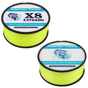 Reaction Tackle Braided Fishing Line / Braid - Hi Vis Yellow 4 and 8 Strands - Picture 1 of 34