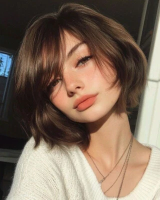 Bob Dark Brown Human Hair Wigs With Bangs 4x4 Lace Front Wig Remy Soft Wigs - Image 1 of 4