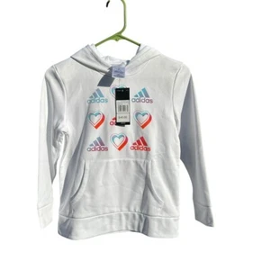 Adidas White Hoodie Sweatshirt Hearts Children’s Size Medium 10/12 NWT - Picture 1 of 4