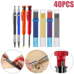 40PCS Deep Hole Solid Carpenter Pencil Marker Woodworking Marking Mechanical Kit - Picture 1 of 12