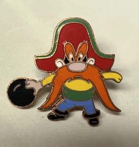 Yosemite Sam Looney Tunes Brooch Pin ~ Bowling ~ 80's Vintage Cloisonne - Picture 1 of 7