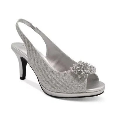 Zapatos de salón Karen Scott Breena para mujer con cordones peep-toe plateados talla 8M nuevos con etiquetas Foto 1 de 4