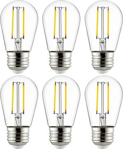 LED S14 Filament String Light 2W, 25W, 200LM, (E26), Dimmable, 2700K 6 Count - Picture 1 of 1