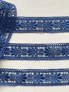 Flaw--2 Yards Navy Blue Embroidery Eyelet Ribbon Trim/Sewing/Craft/Belts/1" Wide - Picture 1 of 18