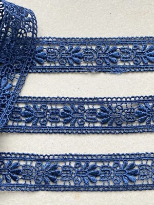 Flaw--2 Yards Navy Blue Embroidery Eyelet Ribbon Trim/Sewing/Craft/Belts/1" Wide - Image 1 of 4