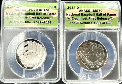 2014 Baseball Hall of Fame PR70 + MS70 Limited Edition 2 Coin Set First Release - Image 1 of 3