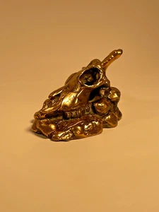Signed 3.5" x 2.5" Mini Steer Skull Horns Cow Bull Brass Sculpture Western - Picture 1 of 6