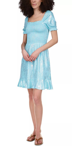 Abito contadino MICHAEL Michael Kors stampa foil fumè turchese taglia L 3051