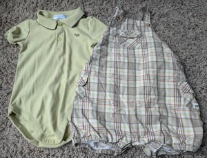 Janie and Jack Baby Safari 6-12 Hippo Plaid Overalls Bodysuit Set Outfit Layette - Picture 1 of 9