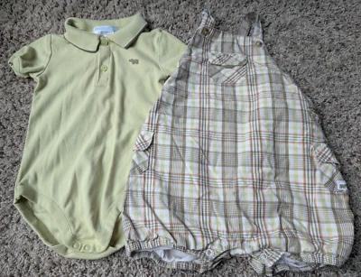 Janie and Jack 婴儿野生动物园 6-12 河马格子连体衣套装套装 Layette — 第 1/4 张图片