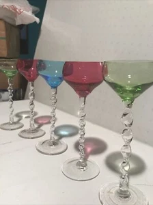 Blefield Harlequin vintage Pastel Crystal Cordials- set of 5.Excellant Condition - Picture 1 of 6