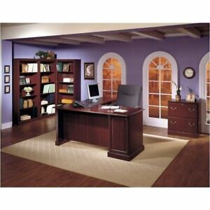 Pemberly Row L-Shape Executive Office Computer Desk in Harvest Cherry