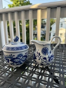 Hutschenreuther blaue Zwiebel Milchkännchen und Zuckerdose mit Deckel EUC - Bild 1 von 6