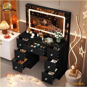 Dressing Table Vanity Desk With Large LED Makeup Mirror 7 Drawers & Crystal Pull - Picture 1 of 9