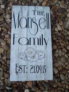 shabby rustic chic personalised family name established plaque sign large 12 x 6 - Picture 1 of 1