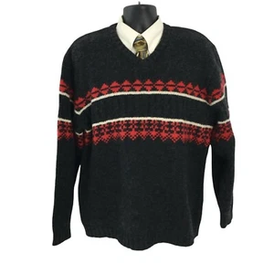 Vintage 90s Y2K Structure Knit Pullover Sweater Mens Large Black Red Wool V Neck - Picture 1 of 5