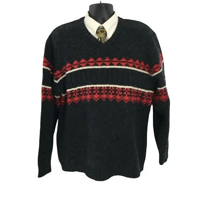 Vintage 90s Y2K Structure Knit Pullover Sweater Mens Large Black Red Wool V Neck - Image 1 of 4
