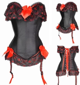 CORSÉ con LIGAS TANGA NEGRA L 30+ ARCOS ROJOS ENCAJE L ONGLINE MODELADOR BUSTIER ¡NUEVO! - Imagen 1 de 2