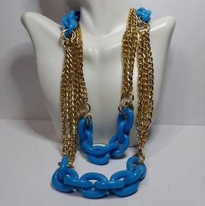 Unbranded Necklace Large Blue Links with Goldtone chains connecting 40" - Picture 1 of 5