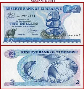 Simbabwe 2 Dollars 1993 - Präfix AA - P 1b UNC kostenloser Versand ab 100$ - Bild 1 von 3