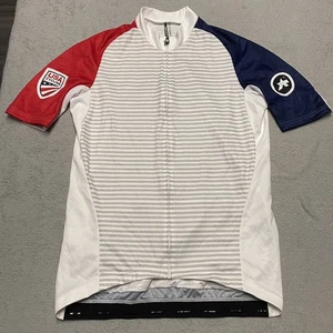 Assos Cycling Jersey Mens XL Striped USA Cycling Rare Short Sleeve Zip - Picture 1 of 12