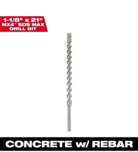 Milwaukee SDS Max 4-Cutter Solid Carbide - 1-1/8”x 21” - 48-20-8466 - Picture 1 of 1